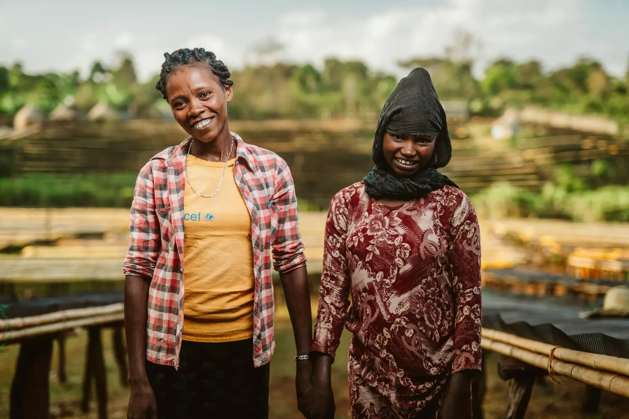Members of a coffee-producing community at a drying station