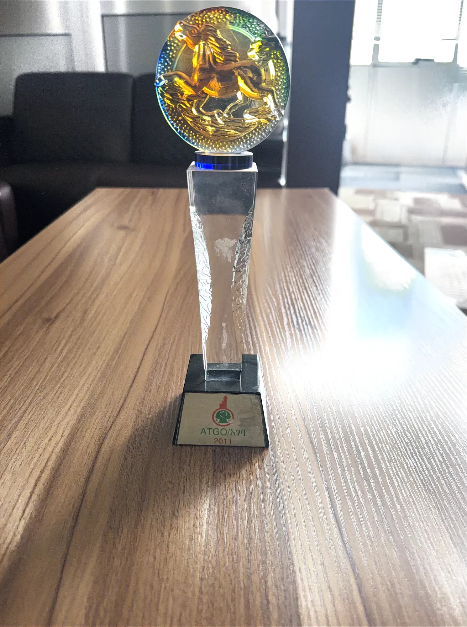 2011 Oromia recognition trophy displayed on a table